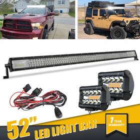 5300c-per Aaiwa Tri-row 52 Inch Led Light Bar Combo Offroad Driving 2x 4 Amber Cube Pods Wiring Kit