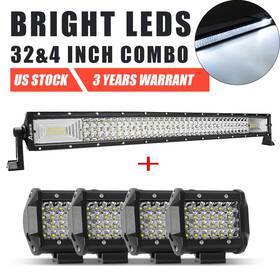 Lb05180c Aaiwa 32inch Tri Row Led Light Bar Combo 4x 4 Inch Pods Offroad Truck Suv Driving Fog