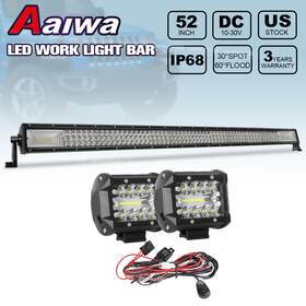 Qplb05300c Aaiwa Tri Row 52 Inch Led Light Bar 2x 4 Cube Pods Wiring Offroad Driving 4wd Combo Kit