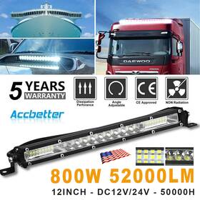 800w Accbetter 888715029765 12 Inch Led Work Light Bar Combo Spot Flood Driving Off Road Suv Boat Atv