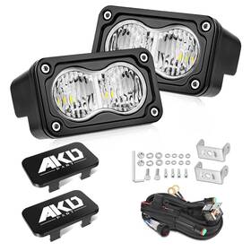 Akd Part 201073kf Led Pods With Wiring Harness And Black Covers 3 Inch 40w Cree Driving