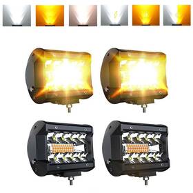 As-yy-4p18wbs-bt-june Aslong 4pcs 4 Inch White/amber Yellow Led Pods Light Triple Row Spot Flood Co