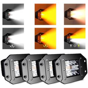 As-yy-neywbs-5ins-sw Aslong 4pcs 5inch Led Flush Mount 6 Modes Amber/white Flasing Strobe Pods Fog