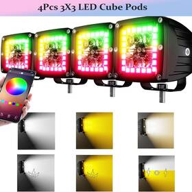 Aslong Light 682310225375 4pcs 4 Inch Led White/amber Flood Strobe Work Pods Rgb Color 3x3 W