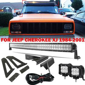 Cvg72143 Auxbeam 50 Inch Curved Led Light Bar 4 Pods Mount Bracket Kit For Jeep Cherokee Xj 84-01
