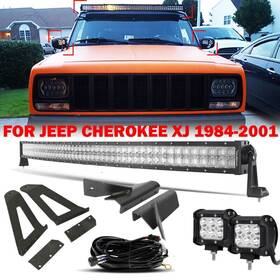 Cvg72143234 Auxbeam For Jeep Cherokee Xj 84-01 50 Inch Curved Led Light Bar 4 Fog Pods Mount Brackets