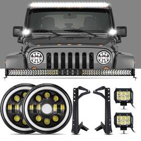 Fd-hm-2106-50 Auxbeam 52 Inch 5d-pro Led Light Bar And Mount Bracket 7 Headlight For Jeep Wrangler Jk
