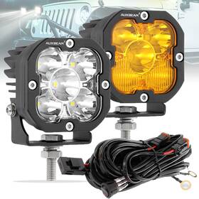 Fd-hm-2107 Auxbeam Pair 3 Inch Led Work Lights White Yellow Cover Driving Offroad Fog Lamps