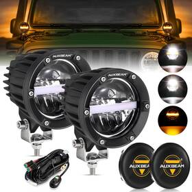 Gp00010279-ab Auxbeam 4 Inch 110w 11000lm Led Pods Offroad Driving Lights With Amber Drl