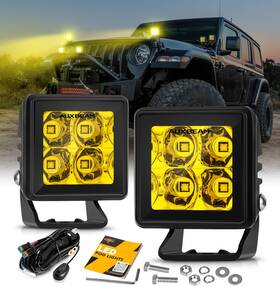 Zd000812-ab Auxbeam 2 Inch Led Pod Lights Amber Fog Light Off Road Cube Square 4000