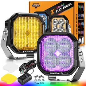 Zd000894-ab Auxbeam 3 Inch Led Pods 7 Rgb Colors Gradient Cycle 116w Flood Beam Offroad
