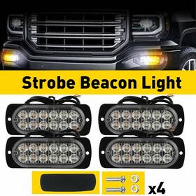 Bsd-12led-4wy Auxito 4xamber White Strobe Light 12led Car Truck New Warning Beacon Hazard Flash