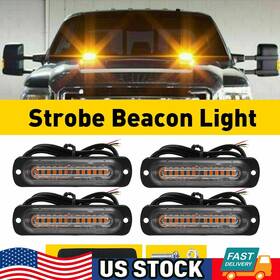 Bsd-12led-y-4-exe Auxito 4pcs Amber 12led Car Warning Flashing Truck Hazard Beacon Strobe Light Bar