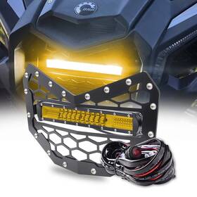 Chel-x3-k02-y Chelhead Black Steel Grille With 11 Inch Yellow Slim Led Light Bar Combo Beam