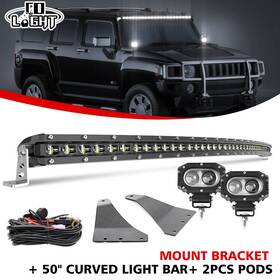 21st-zt051 Colight For 06-2010 Hummer H3 Upper Roof Curved 50 Inch Led Light Bar 4 Pods Bracket Mount