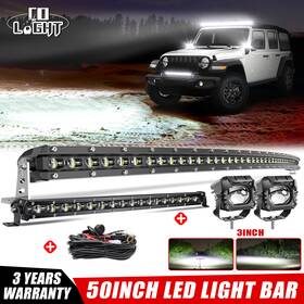 Colight 710382794113 50 Inch Curved Led Light Bar Spot Flood 20ftft 2x 3ftft Pods Kit For Jeep Wrangler Jl Jt