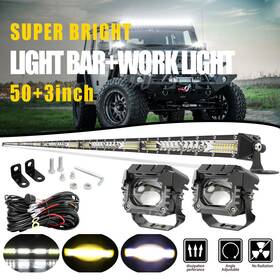993-dtj Colight 9610b 50ftft Inch Led Light Bar 3 Pods Wire Combo Kit For Jeep Wrangler Jk Tj Yj Cj