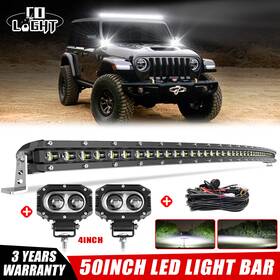 9610g Colight 954h 50 Inch Curved Led Light Bar 2x 4ftft Pods 2-leads Wire For Jeep Wrangler Jk 07-15