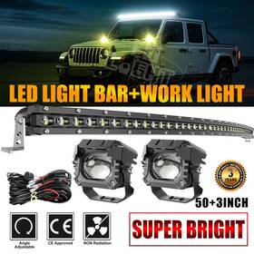 993-dtj Colight 9610g Roof Curved 50 Inch Led Light Bar 3 Pods Wire Kit For 1984-2001 Jeep Cherokee Xj