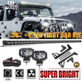 9610z Colight 914z 029b Slim 50 Inch Led Light Bar 4 Pods Roof Bracket Kit For 07-18 Jeep Wrangler Jk