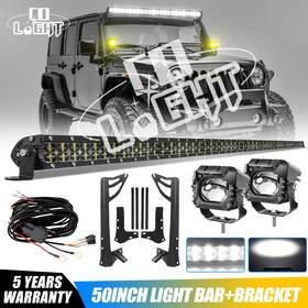 9620a-029b-65 Colight For Jeep Wrangler Jk 07-18 52 Inch Led Light Bar 4 Pods Roof Mount Brackets Kit