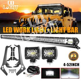 Colight 9620z-035d-122 Front Roof 52 Inch Led Light Bar/2x 4ftft Pods Brackets For Jeep Wrangler Jl 2018-2024