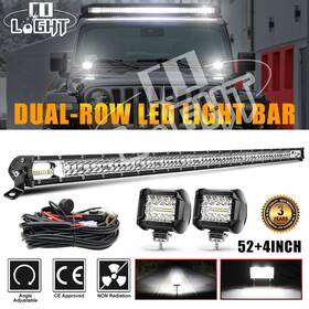 9620z-9632t-122 Colight Roof Dual Row 52inch Led Light Bar Combo 2x 4ftft Pods For 07-18 Jeep Wrangler Jk