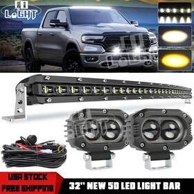 C10b048001 Colight 32inch Led Light Bar Curved 30/34ftft Combo 4ftft Pods Offroad For Dodge Ram 1500
