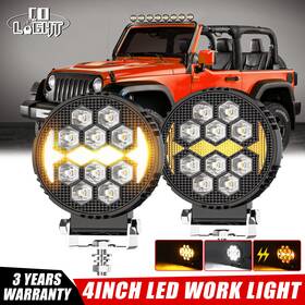 Jg9632tcp4in4p Colight 2x Round 4 Inch Led Work Light Bar Spot Flood Pods Amber Flash Driving Off-road 4wd