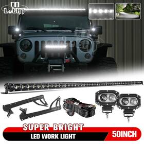 Colight Lpteso-300w5dhm-2p18wbs-bt-jk Driving 50inch Led Light Bar 2x 4 Inch Pods Combo For 07-18 Jeep Wrangler Jk