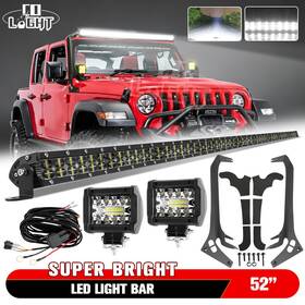 Colight Lpteso-300w5dhm-2p18wbs-bt-jl Upper Roof 52 Inch Led Light Bar Combo 4 Pods Kit For Jeep Wrangler Jl 18-19