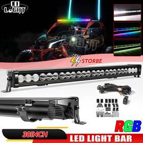 Nurxm-180w Colight Bar-3.6-3 Straight 32inch Led Light Bar Rgb Chasing Halo Ring Offroad For Pickup Bumper