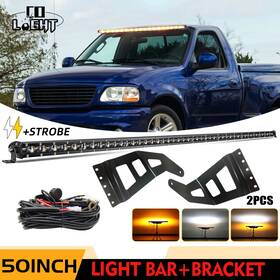 Wi-7010100201 Colight 50 Inch White Amber Strobe Led Light Bar Roof Bracket Kits Fit 97-03 Ford F150 Truck