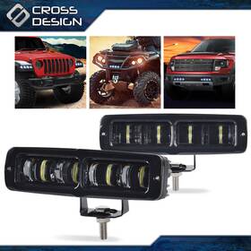 Ht-02flb0002abk Crossdesign 2pcs 6inch Led Work Lights Bar Spot Pods Fog Lamps Offroad Truck Suv Atv 12/24v