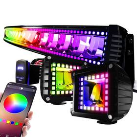 Feelon 750266420035 52 Inch Curved Rgb Led Light Bar 2x 4 Flood Pods With Chasing Halo 16