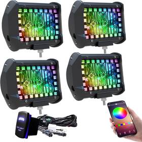 Whx-4p-rgb4in-offroad-pods-bt Feelon 4pcs 4 Inch Led Pods Flood Work Light Bar With Multi-color Chasing Rgb Halo