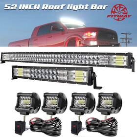 Fit5220c Fitway For Gmc Sierra/chevy Silverado 99-07 52 Inch 22 Curved Led Light Bar 4 Pods Wiring
