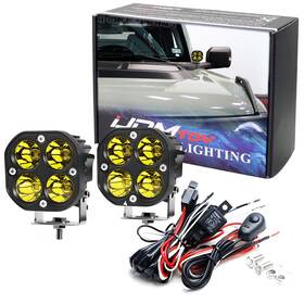 Ijdmtoy 35-148y-aa1103 2 20w Round Shape Yellow Lens Led Pod Light Kit For Off-road Truck Suv Atv Utv