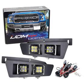 Fs70fs293-ww Ijdmtoy 80w Dual 2x2 Cubic Led Pod Fog Light Kit With Panel Cover Wire For 2017-20 Raptor
