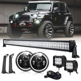 Nick202103 Ironwall 7 Inch Led Headlight And 52 Light Bar 4 Pods Mount Bracket For Jeep Wrangler Tj