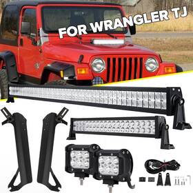 Autoam6669 Ironwalls For Jeep Wrangler Tj 52 Inch 22 Led Work Light Bar Pair 4 Pod Mount Bracket Kit