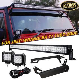 Ironwalls Cb1100114 For Jeep Wrangler Tj 97-06 700w 52inch Led Light Bar 2x 4 Inch Mount Bracket