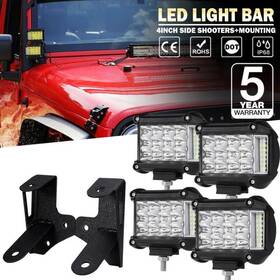 Cvg50209 Ironwalls 4pcs 4 Inch Side Shooter Led Work Light Dual Mount Brackets For Jeep Wrangler Jk