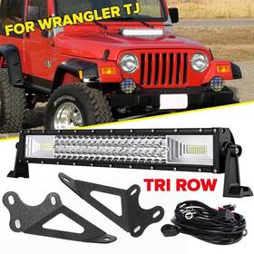 Cvg706665 Ironwalls For Jeep Wrangler Tj 97-06 22 Inch 1296w Tri-row Led Light Bar And Upper Mount Bracket