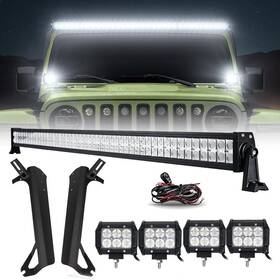 Ken-100100862 Ironwalls 52 Inch Led Light Bar 4pcs 4 Pods Mount Brackets For Jeep Wrangler Tj 1997-06