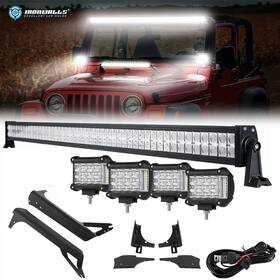 Uncleue5466 Ironwalls For Jeep Wrangler Tj 52 Inch Led Light Bar 4 Side Shooter Pods Mount Bracket