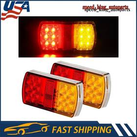 Kac562563 Kac 2pcs Truck Trailer Turn Signal Lights Red Amber 12led Tail Light Rear Brake Stop
