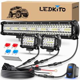 Ledkito 20in 4in 20 Inch Led Light Bar And 4 Pods 2pcs Kit With 16awg 3 Leads Wiring