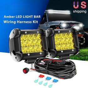 Lightcar 1 727536865087 2pcs 4 Inch 36w Led Light Bar Amber Triple Row Spot 3600lm 16awg Wiring Harness