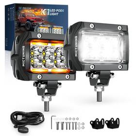 Mic-09-12813 Mictuning 2pcs 4 Inch Led Work Light Bar Pods Flood Beam Offroad Driving Fog Lamp Wire Harness